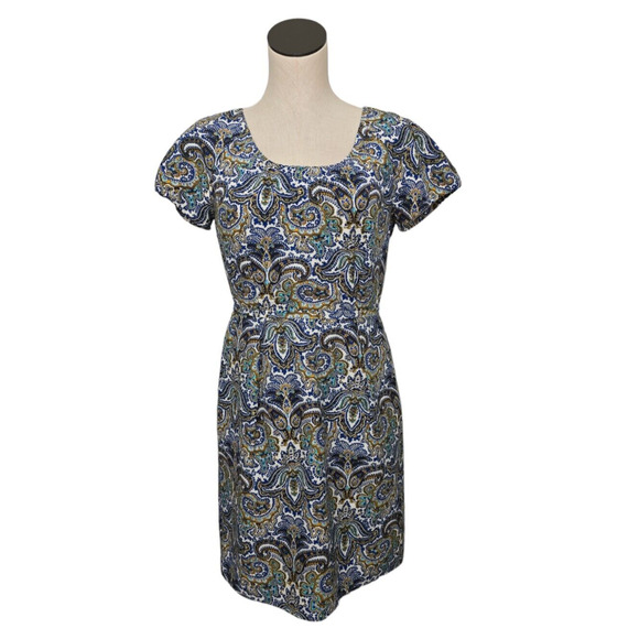 J Crew Dolores Silk Sheath Dress Peacock Paisley Print Size 6 Short Sleeve‎ Blue - Picture 2 of 14